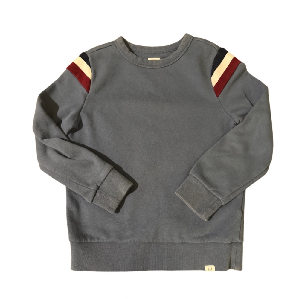 GAP Kids Gray Sweatshirt with Striped Sleeves - Size 6/7 Small